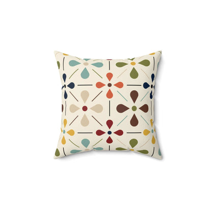 Mid Century Modern, Scandinavian Flower, Modern Danish, Beige, Yellow, Green, Orange, Brown, Aqua, MCM Bedroom Pillow And Insert Home Decor 14&quot; × 14&quot;