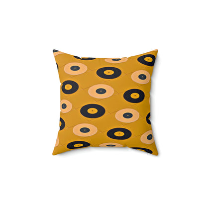 Retro Records, Groovy Mid Century Modern Mustard Yellow Pillow Case And Insert Home Decor 14&quot; × 14&quot;