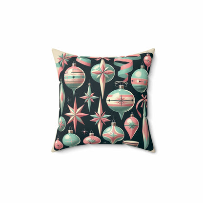 Shiny Brite Ornaments Mid Century Modern Christmas Pillow, Pink, Aqua, MCM Pillow And Insert Home Decor 14&quot; × 14&quot;