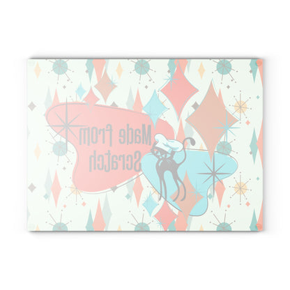 Mid Century Modern Glass Cutting Board, Atomic Cat, Made From Scratch Housewarming Gift, In Francisan Starburst Pattern - Mid Century Modern Gal