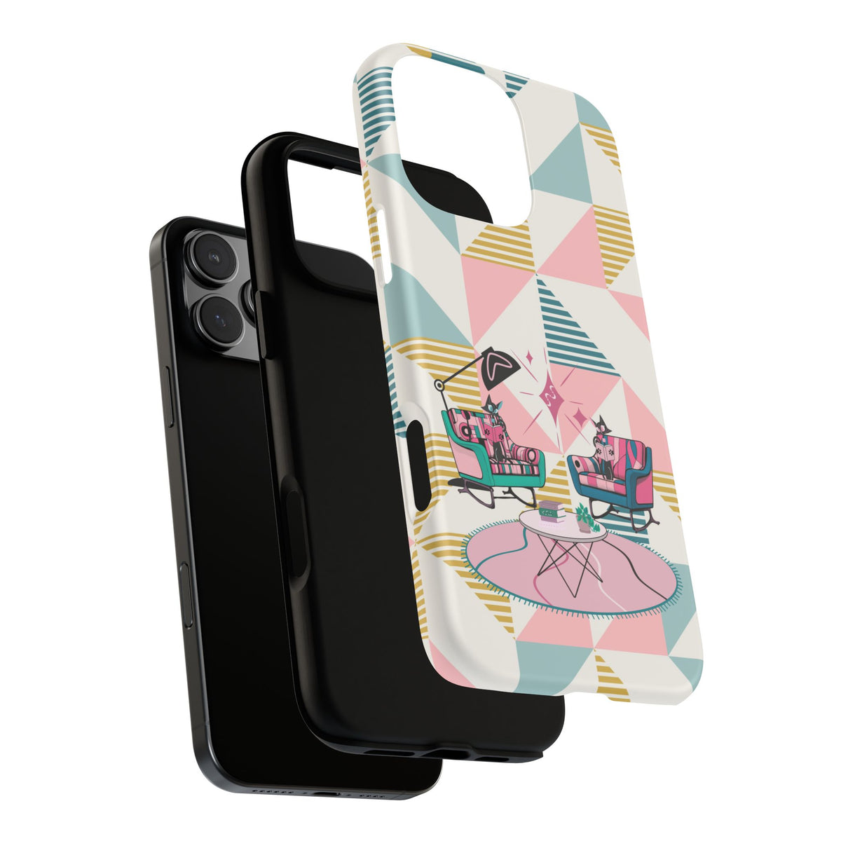 Atomic Cats Reading, Book Talk, Book Lover, Retro Chic Phone Case with Retro Vibe - Cozy Living Room Design