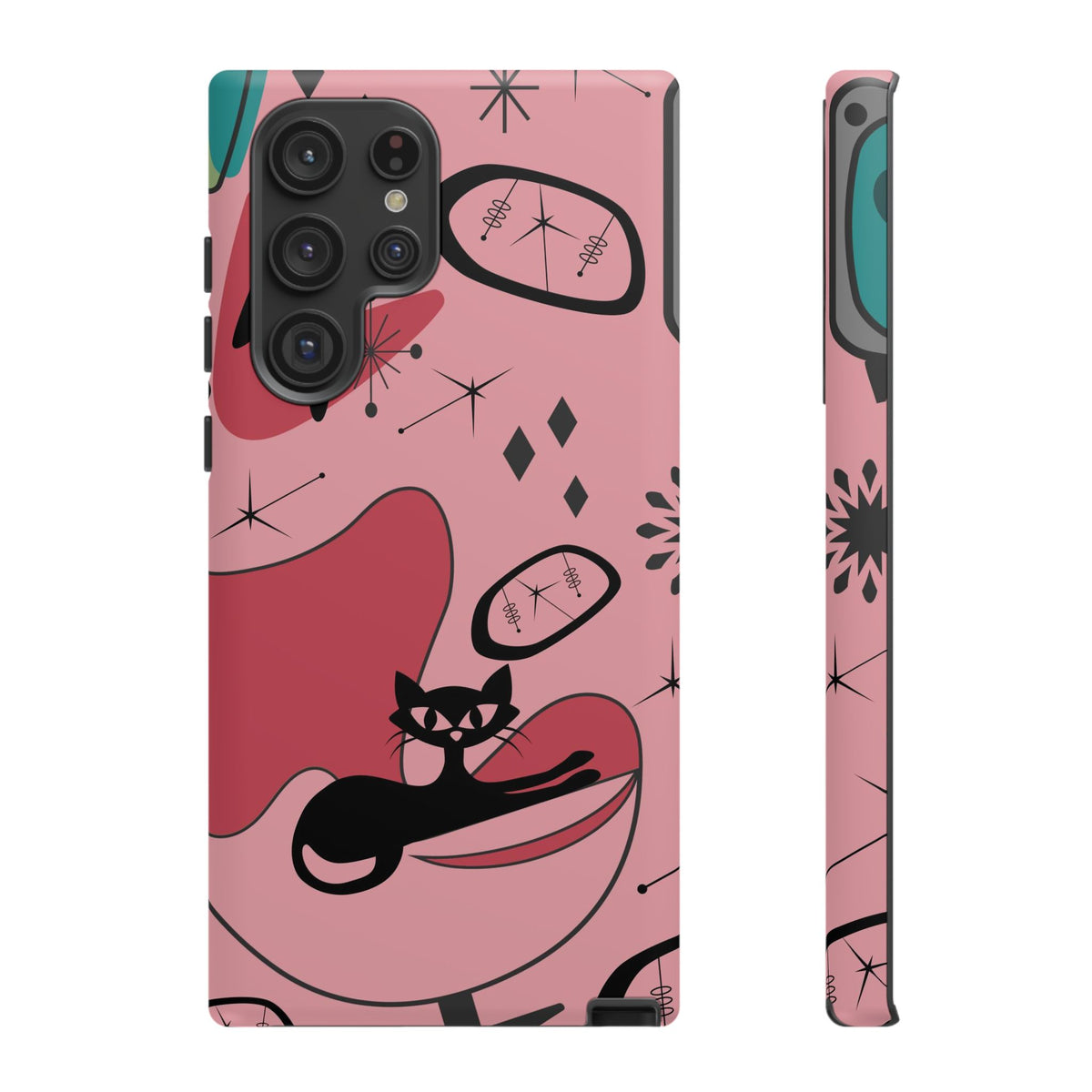 Atomic Cat, Pink Mid Century Modern, Egg Chair, Space Cat Tough Phone Case