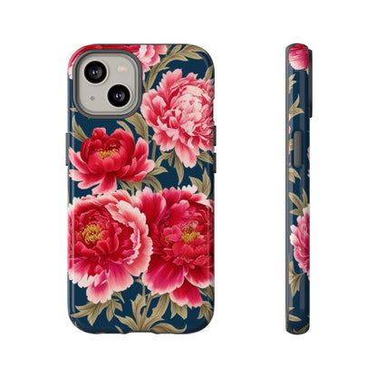 Chinoiserie Royal Blue Pink, Red Roses And Peony Floral Tough Phone Case