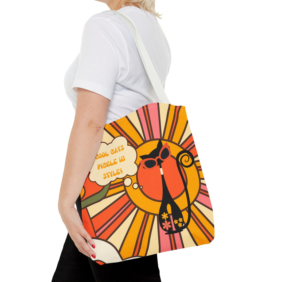 Pickleball Player Lover Tote Bag, Retro Groovy Mod Cat - Mid Century Modern Gal