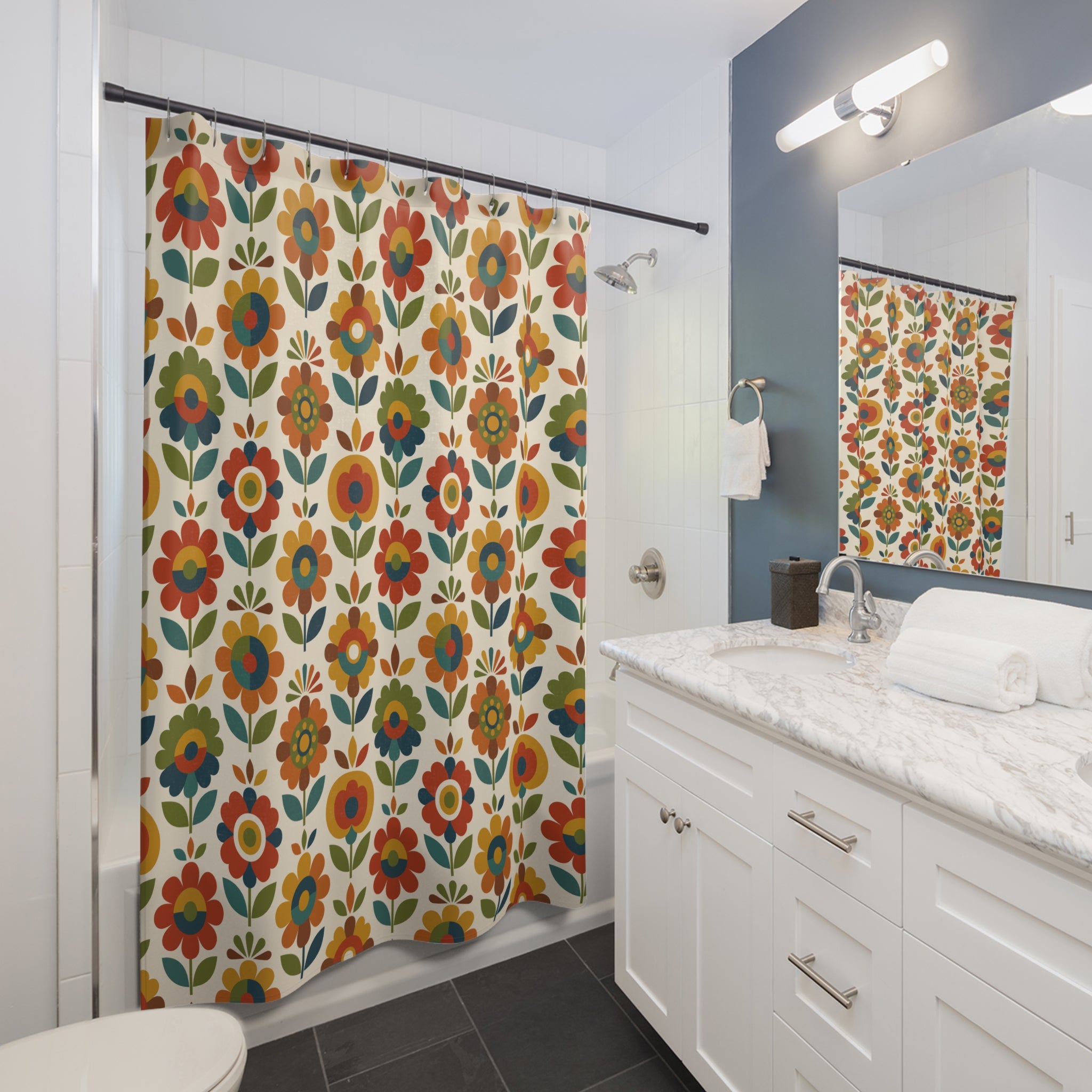 Mid Century Modern Scandinavian Floral Earth Tones Shower Curtain - Mid Century Modern Gal