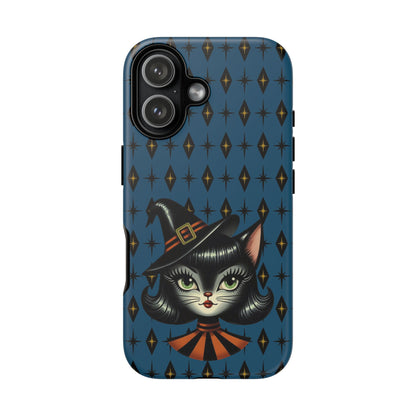 Vintage Halloween Black Cat Sexy Sexton Mid Century Modern Blue Tough Phone Case