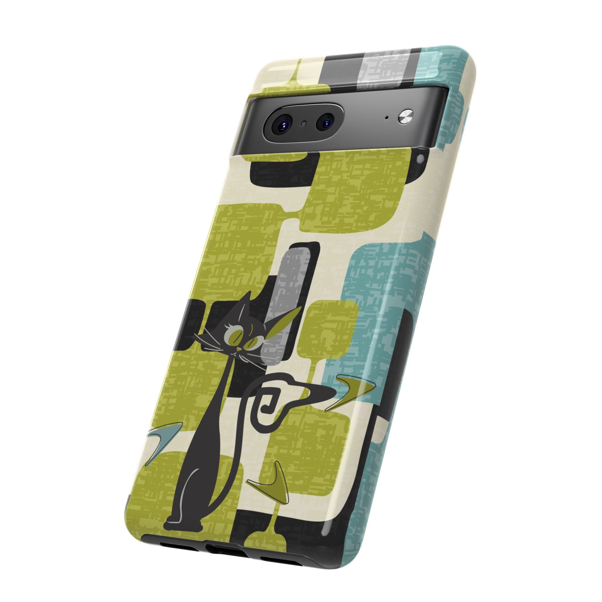 Mid Century Modern Geometric Kitschy Cat, Boomerang Retro Smart Phone Tough Cases