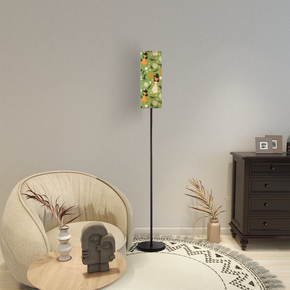 Tiki Hawaiin Gals, Green White Mod Floor Lamp Modern Standing Lamp - Mid Century Modern Gal