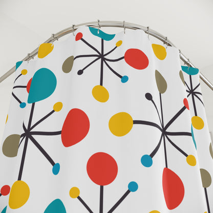 RETRO Atomic Mid Century Modern Teal, Green, Yellow, Starburst Clock MCM Home Decor Shower Curtains - Mid Century Modern Gal