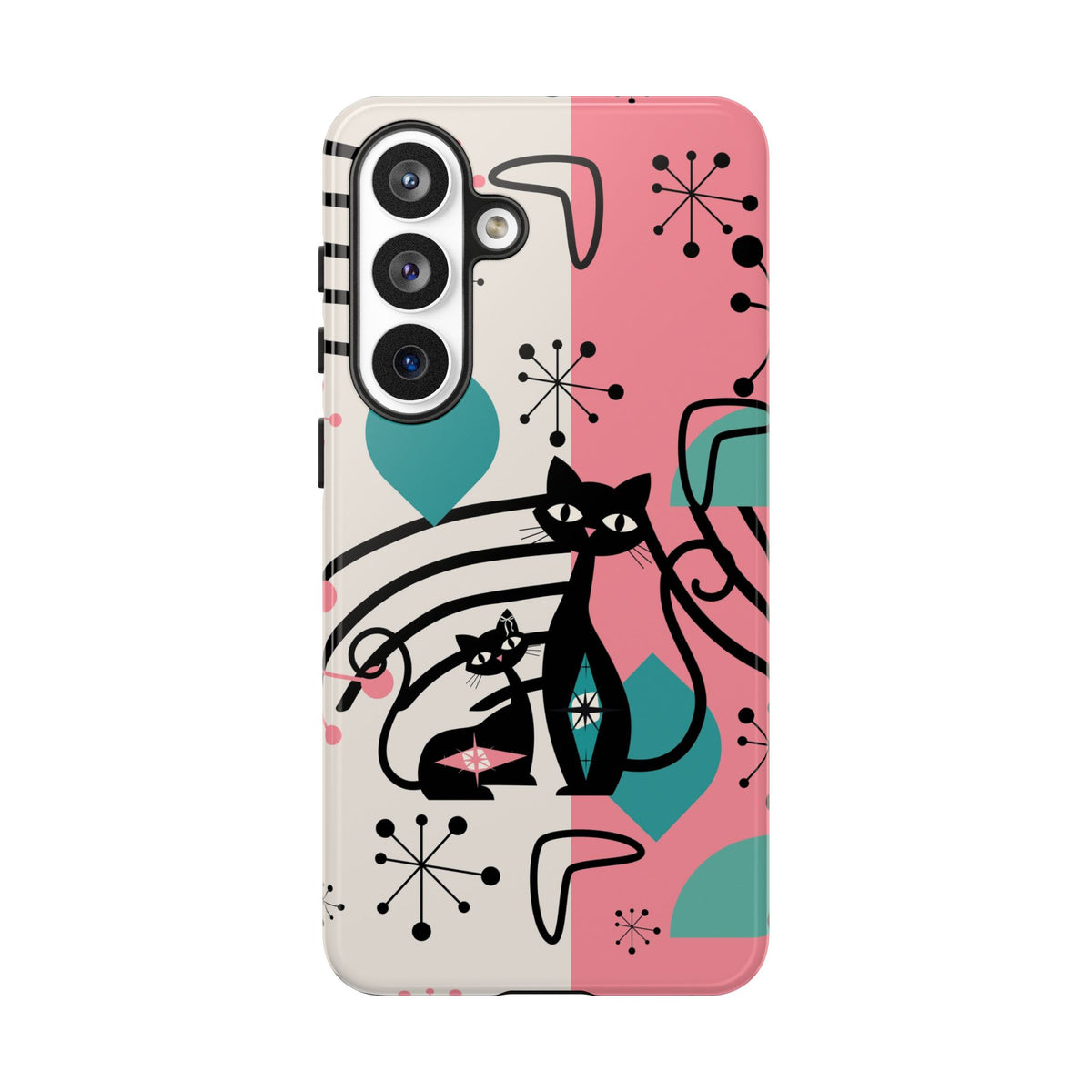 Mid Mod Atomic Cat Boomerang Starburst, Pink, Black Kitschy Stylish Cat Phone Case: Modern Design for Cat Lovers