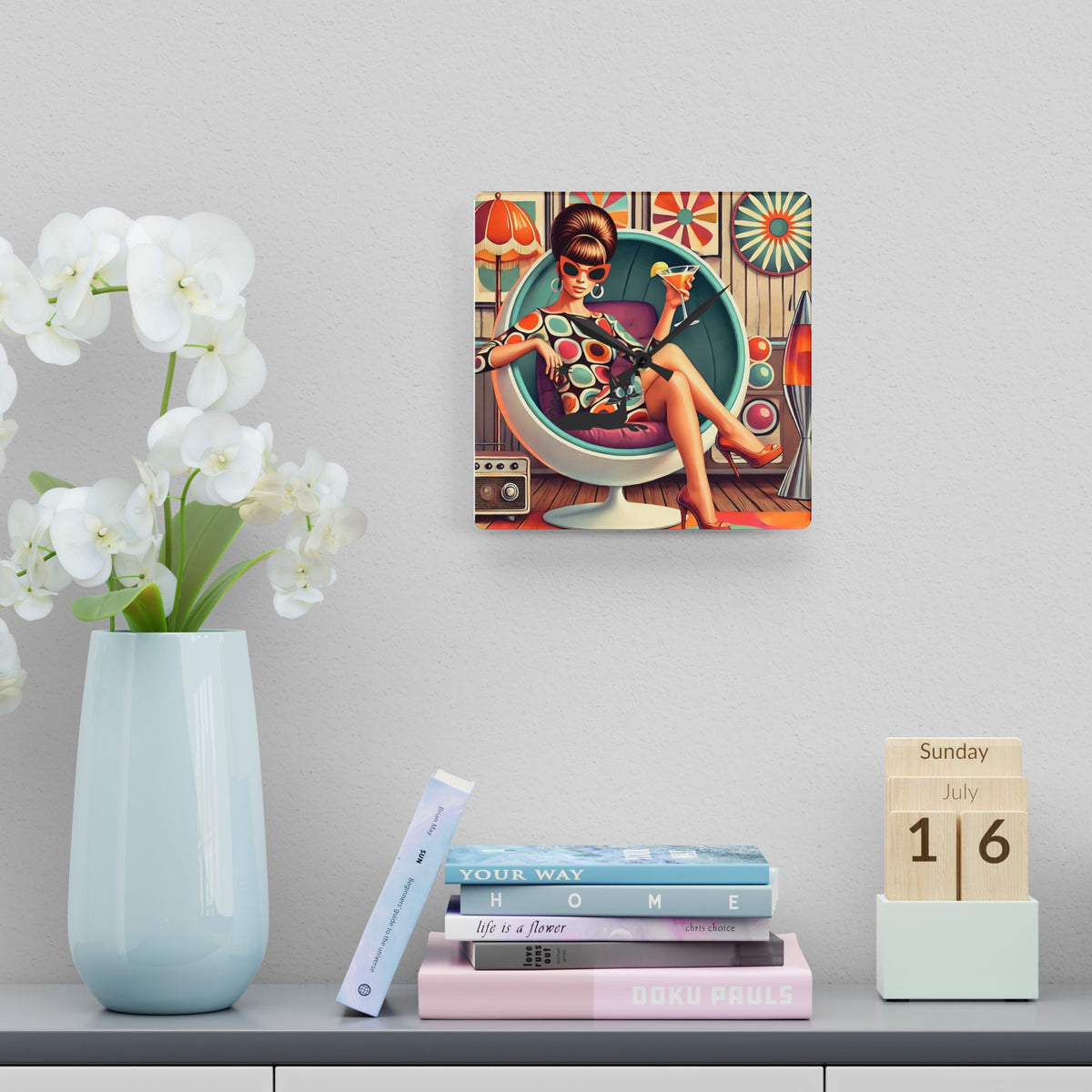 Mid Mod Gal Retro 60s Atomic Cat Mid Century Modern Wall Clock - Mid Century Modern Gal