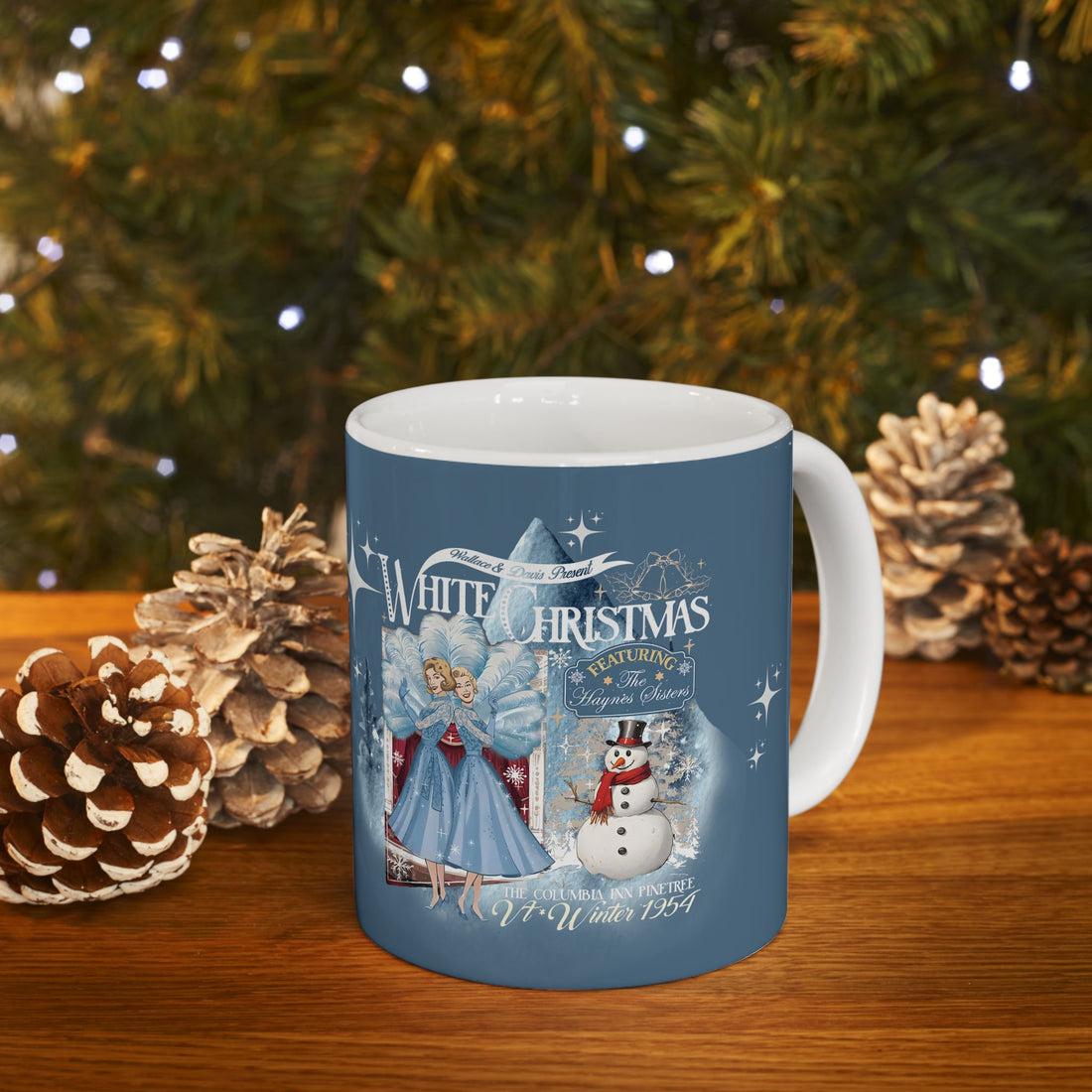 Sister Sister Wallace and Davis White Christmas Kitschy 50s Holiday Ceramic Mug