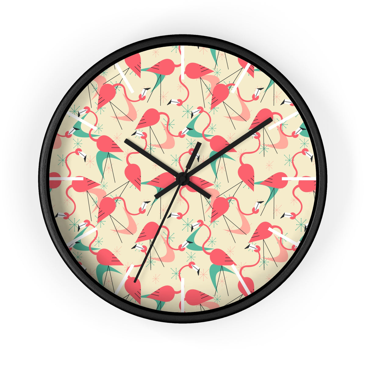 Mid Century Modern Flamingo Wall Clock, Kitschy Quirky Dancing Flamingos Fun Home Decor for Retro Summer Vibes - Mid Century Modern Gal
