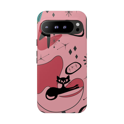 Atomic Cat, Pink Mid Century Modern, Egg Chair, Space Cat Tough Phone Case