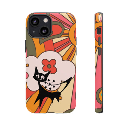Atomic Cat, Retro Sunburst, Groovy Mod Smart Phone Tough Phone Cases - Mid Century Modern Gal