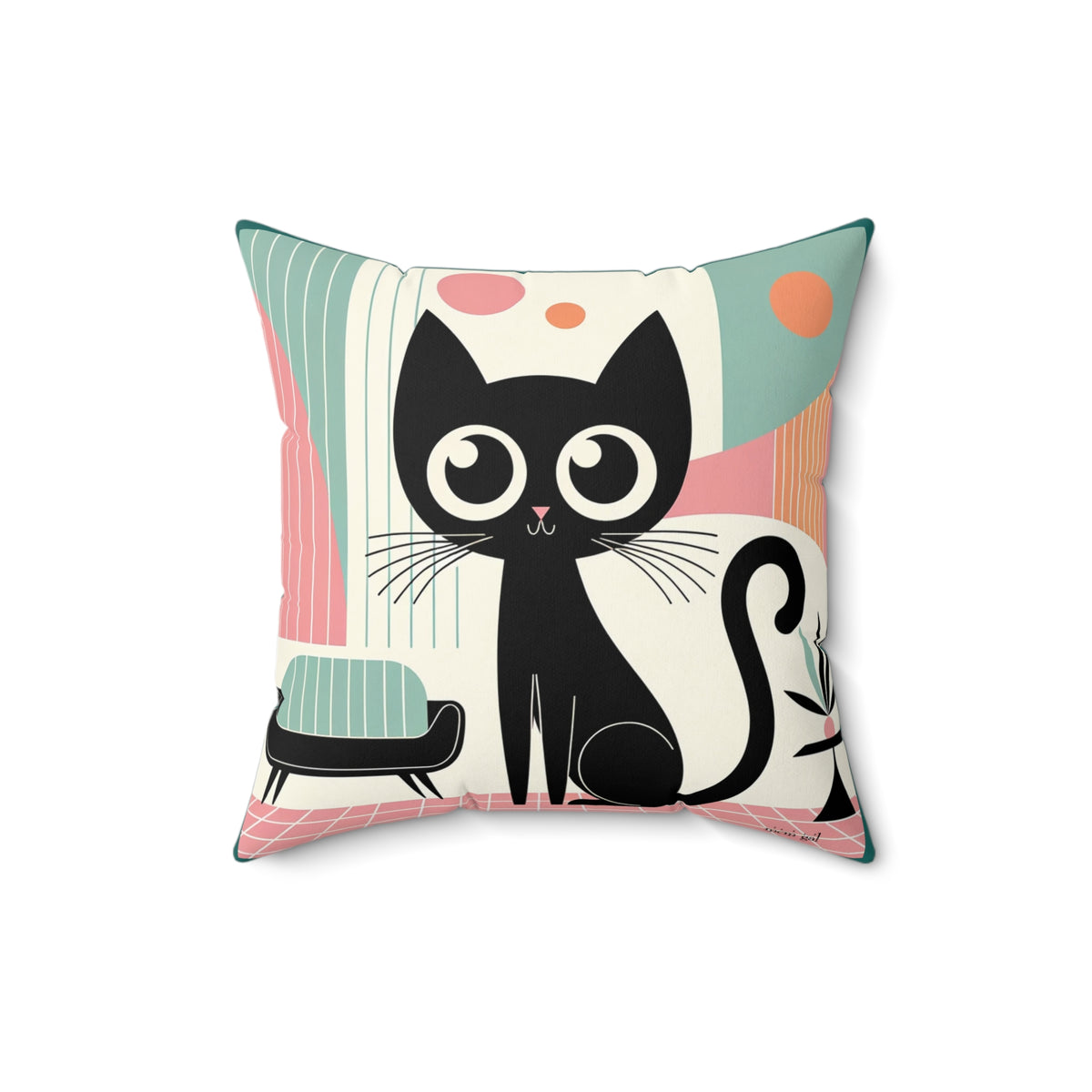 Mid Mod Atomic Cat Kitschy Throw Pillow Including Insert, MCM Home Decor - Mid Century Modern Gal