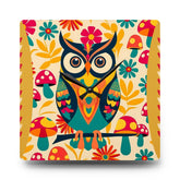 Colorful Retro Boho Owl, Groovy Mushrooms Acrylic Wall Clock - Whimsical Home Decor for Nature Lovers - Mid Century Modern Gal