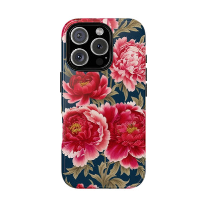 Chinoiserie Royal Blue Pink, Red Roses And Peony Floral Tough Phone Case