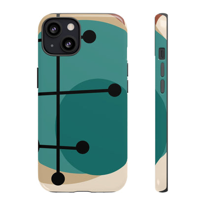 Mid Century Mod, Geometric, Retro Beige Teal Blue, Smart Phones Tough Phone Cases