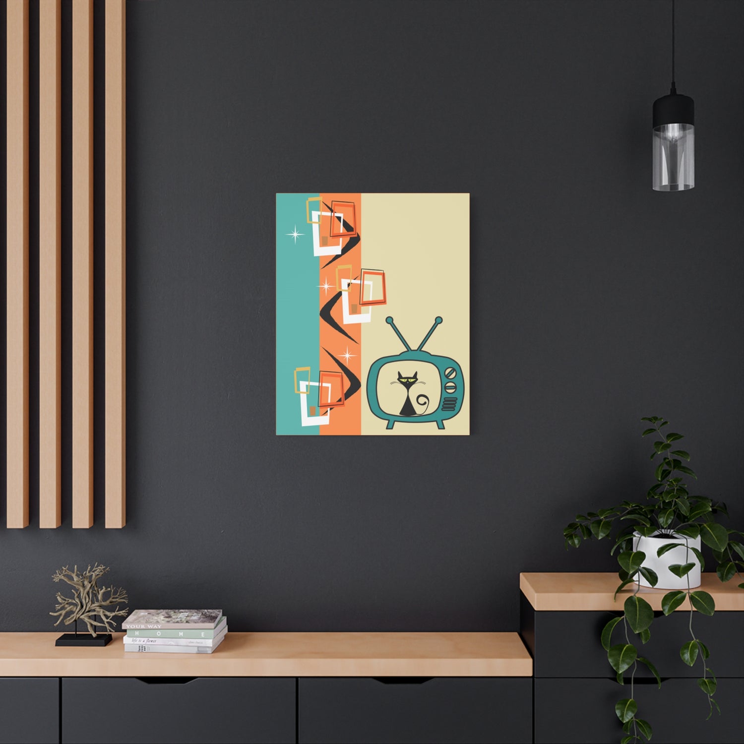 Atomic Cat Retro Kitschy Cute Boomerang Starburst Mid Mod Canvas Gallery Wraps - Mid Century Modern Gal