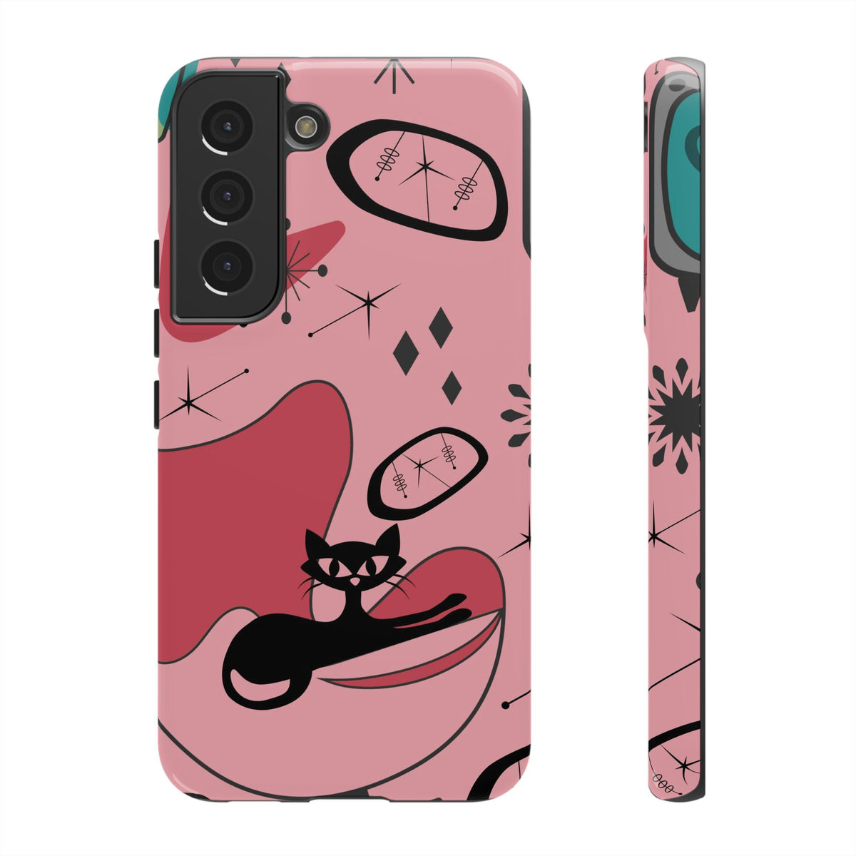 Atomic Cat, Pink Mid Century Modern, Egg Chair, Space Cat Tough Phone Case