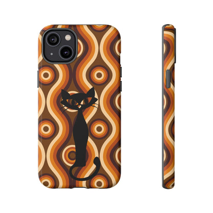 Retro Phone Case, Groovy Brown, Atomic Kitsch Cat Tough Smart Phone Cases