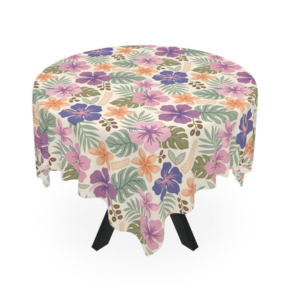 Retro Tropical Tiki Summer, Hawaiian Hibiscus Purple Tablecloth - Mid Century Modern Gal