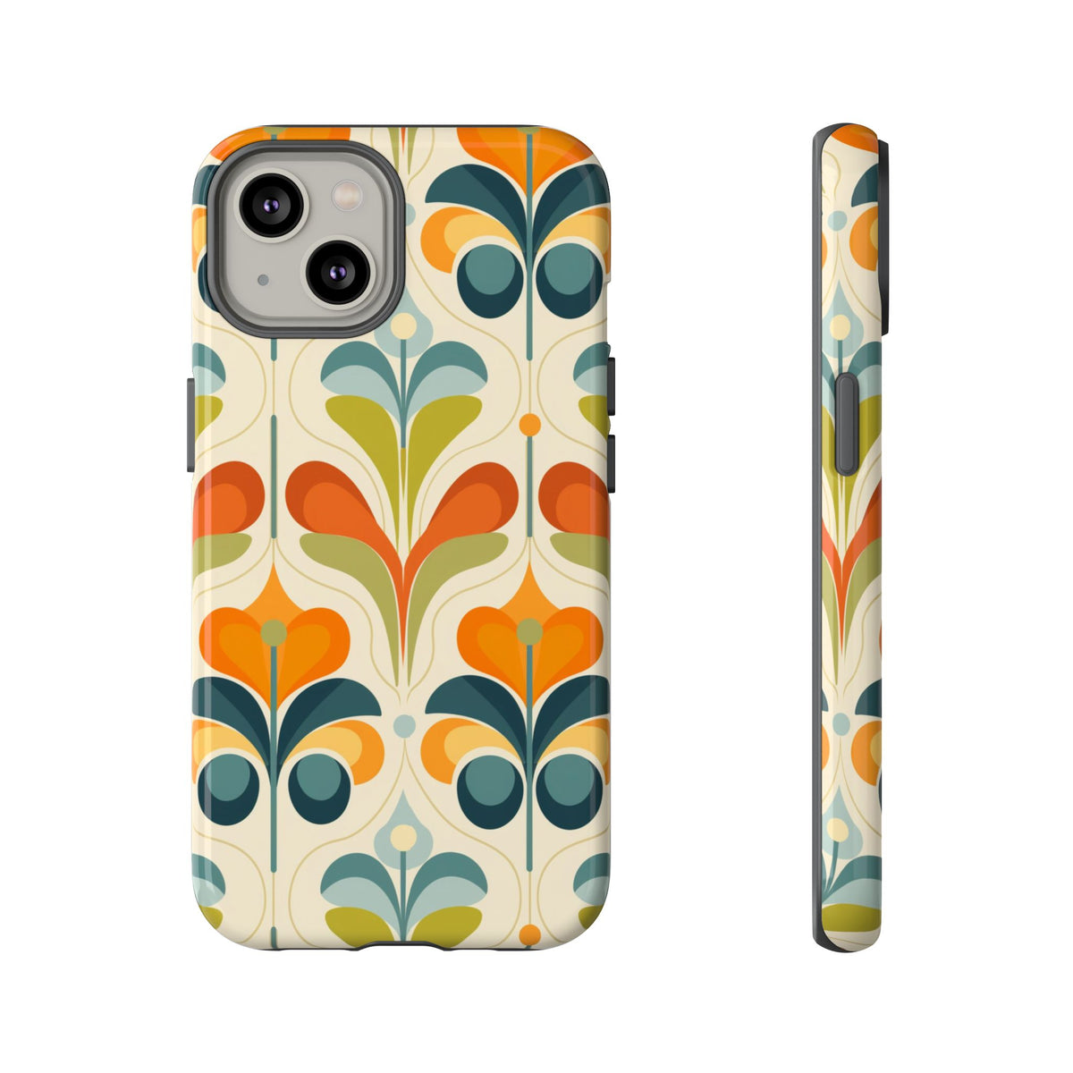 Mid Century Modern Scandinavian Floral, Orange Blue Green Tough Phone Case
