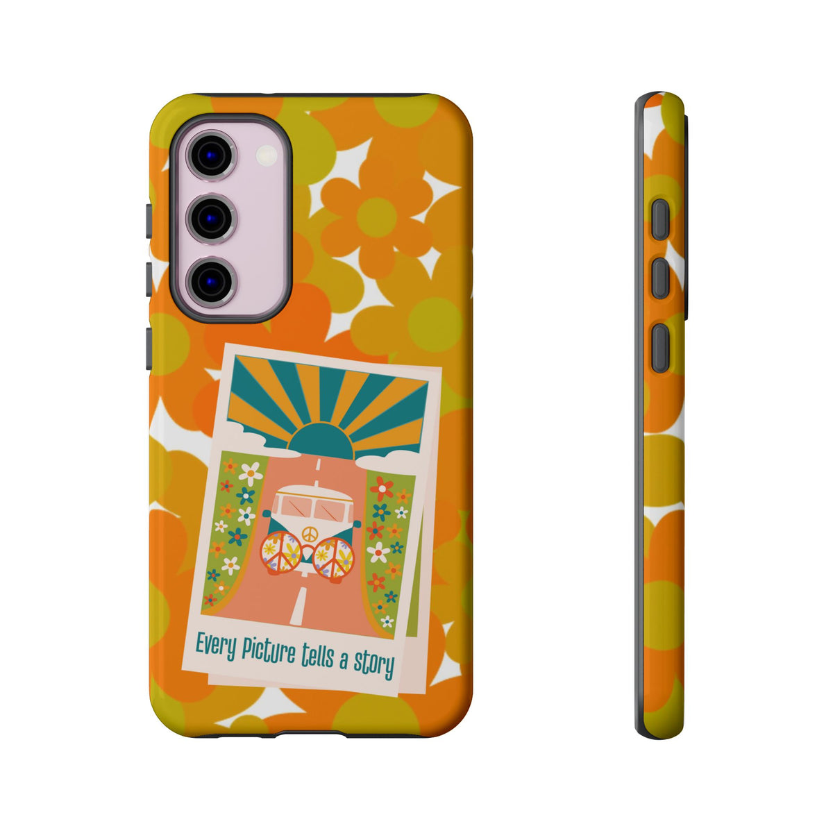 Retro Phone Case, Orange Flower Power, Polaroid Picture, Mod Smart Phone Tough Phone Cases