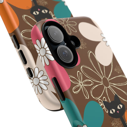Atomic Cat Retro 70s Vibe Flower Power Tough Cases: Cute Floral and Cat Phone Case for Cat Lovers