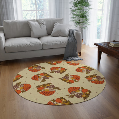 1970s Merry Mushroom Groovy Retro Round Rug