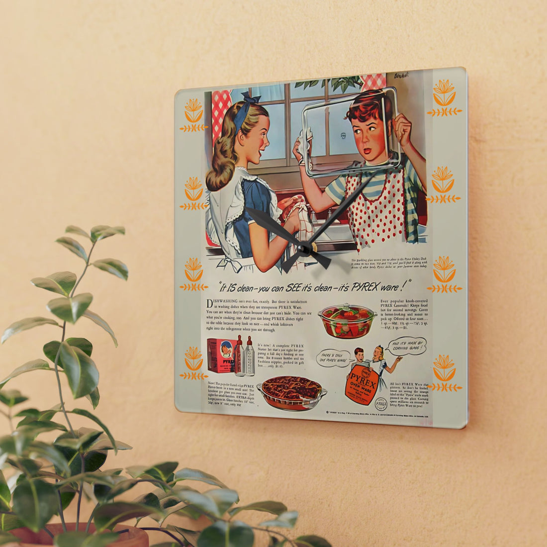 Vintage Kitchen Pyrex Ad Retro Wall Clock - Mid Century Modern Gal