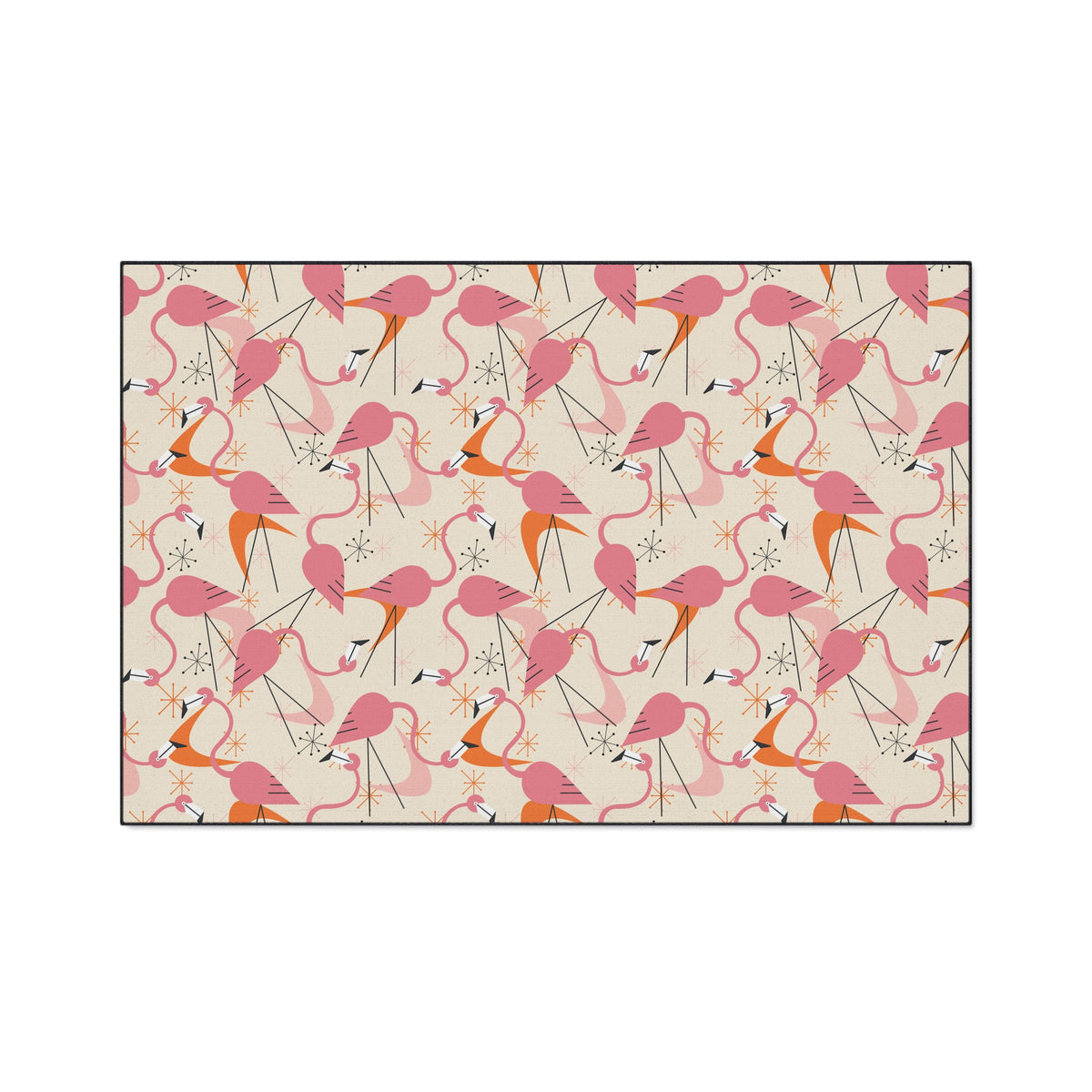 Mid Century Modern Dancing Kitschy Quirky Flamingos Print Heavy Duty Floor Mat - Vibrant Indoor/Outdoor Rug for Home Décor - Mid Century Modern Gal
