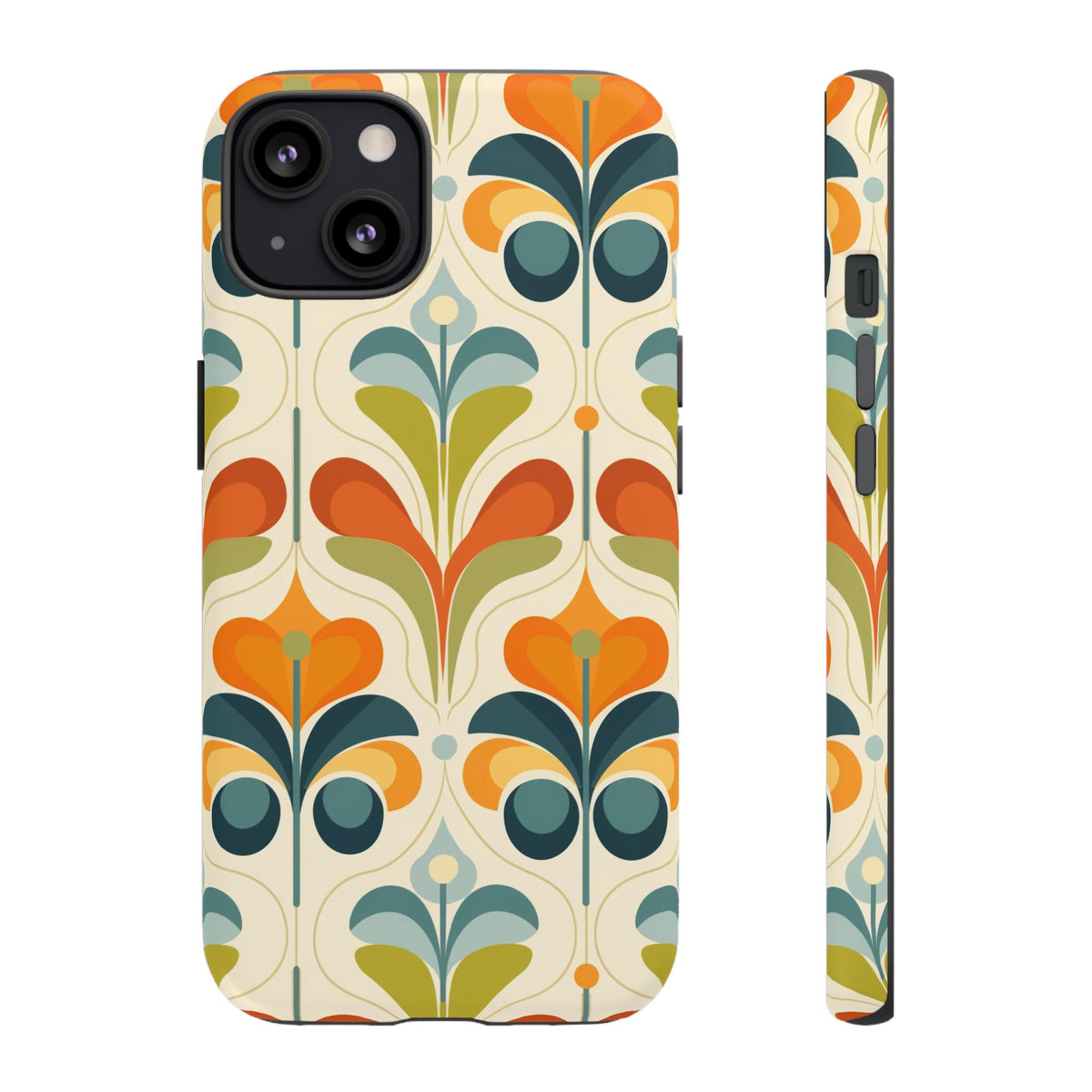 Mid Century Modern Scandinavian Floral, Orange Blue Green Tough Phone Case