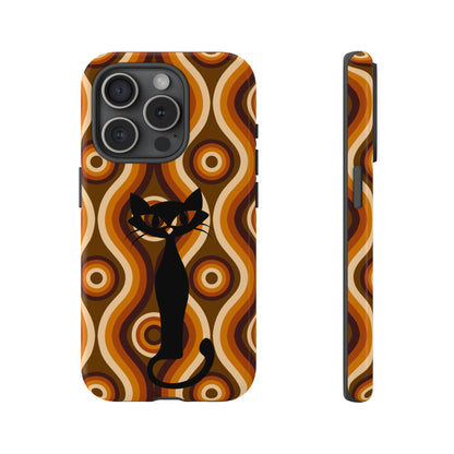 Retro Phone Case, Groovy Brown, Atomic Kitsch Cat Tough Smart Phone Cases