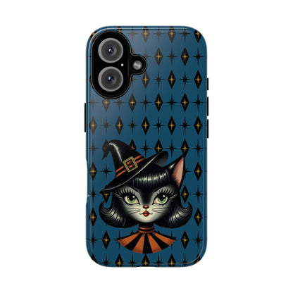 Vintage Halloween Black Cat Sexy Sexton Mid Century Modern Blue Tough Phone Case