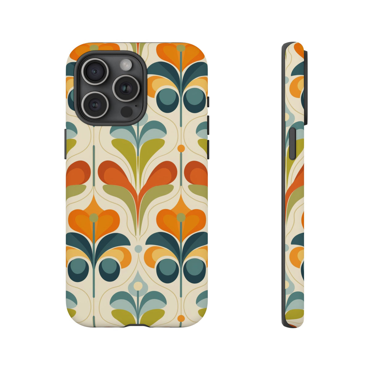 Mid Century Modern Scandinavian Floral, Orange Blue Green Tough Phone Case
