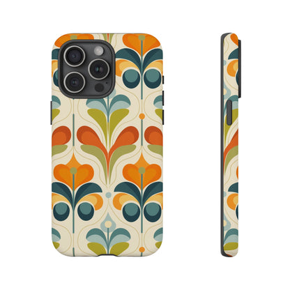 Mid Century Modern Scandinavian Floral, Orange Blue Green Tough Phone Case