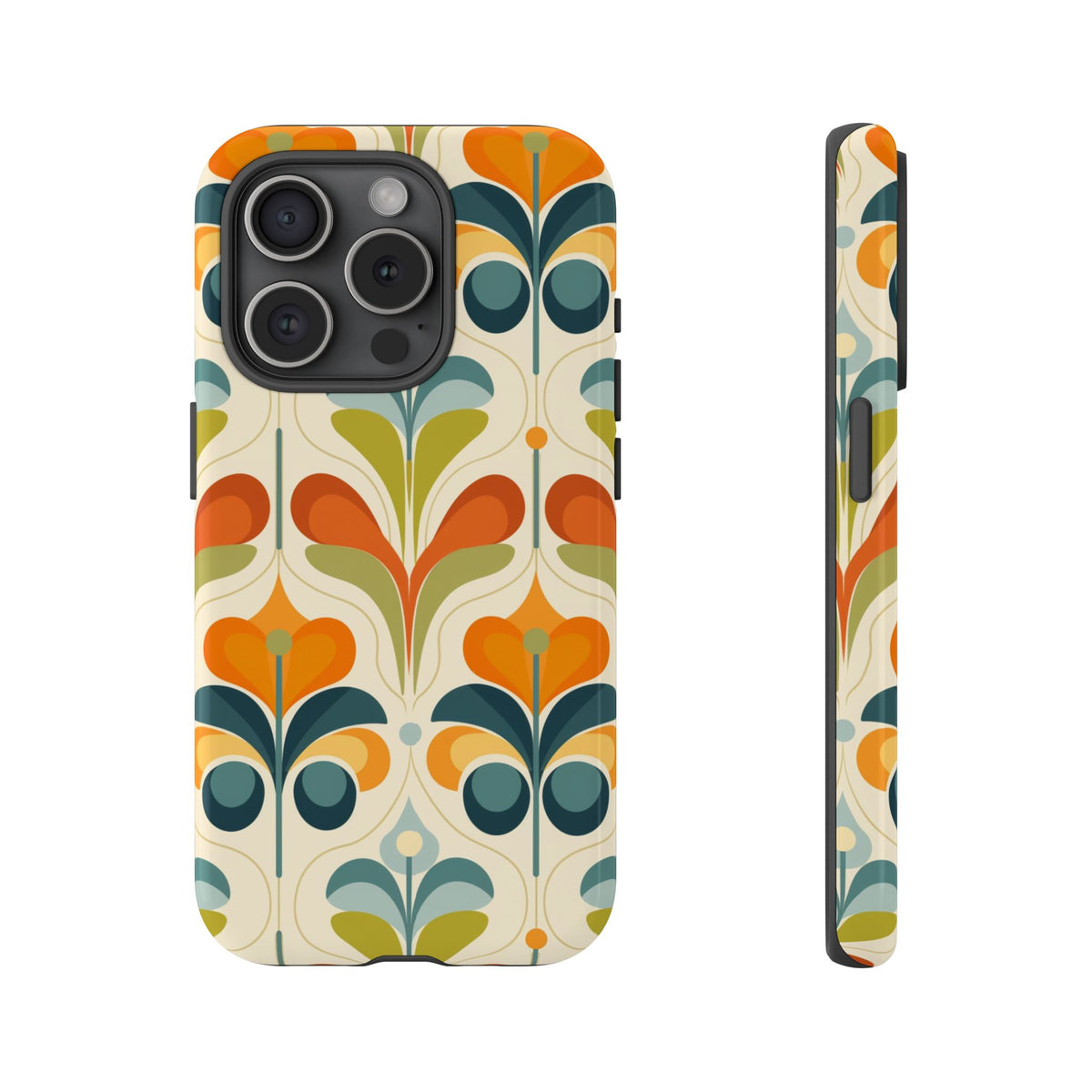 Mid Century Modern Scandinavian Floral, Orange Blue Green Tough Phone Case