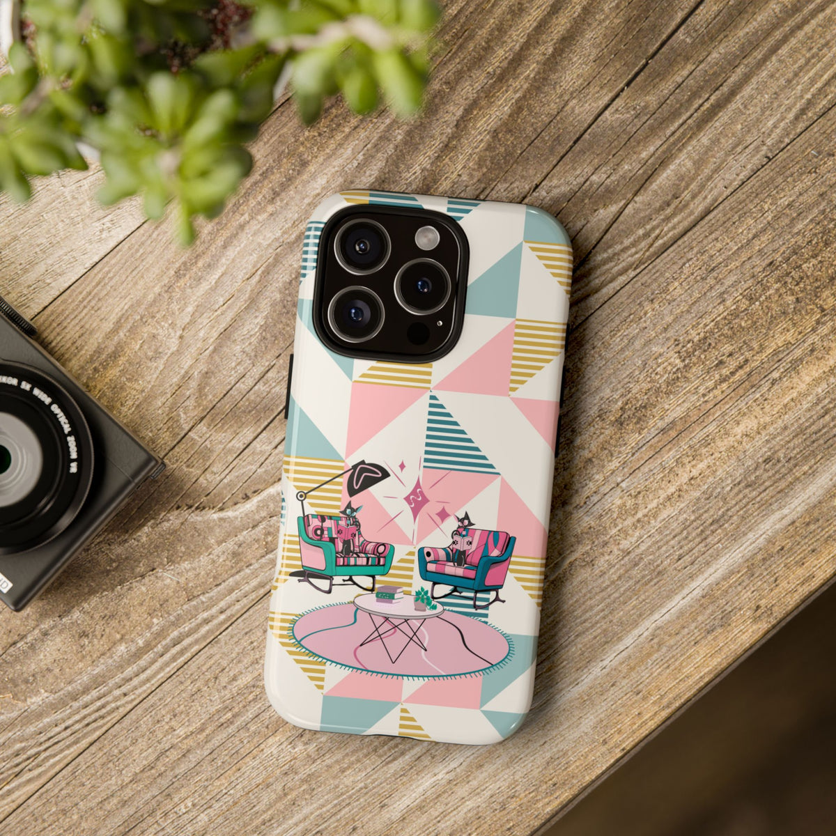 Atomic Cats Reading, Book Talk, Book Lover, Retro Chic Phone Case with Retro Vibe - Cozy Living Room Design