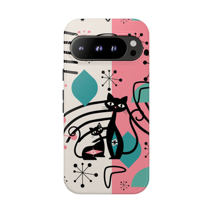 Mid Mod Atomic Cat Boomerang Starburst, Pink, Black Kitschy Stylish Cat Phone Case: Modern Design for Cat Lovers