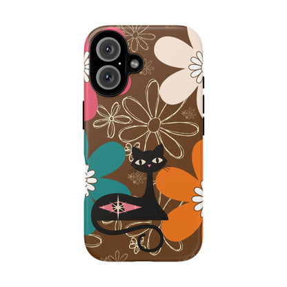 Atomic Cat Retro 70s Vibe Flower Power Tough Cases: Cute Floral and Cat Phone Case for Cat Lovers