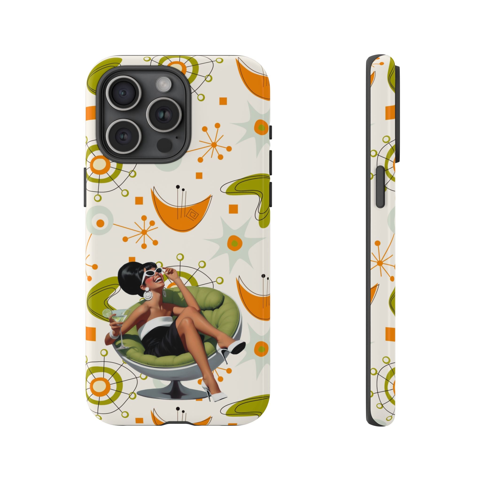 Mid Century Modern Atomic Starburst Mid Mod 60s Gal Retro Chic Tough Phone Case with Vintage Glamour Design - Mid Century Modern Gal