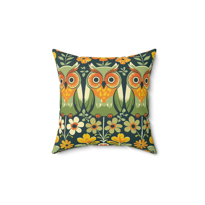 Retro Owl Flower Power Groovy 70s Floral Green, Orange Fall Pillow And Insert - Mid Century Modern Gal