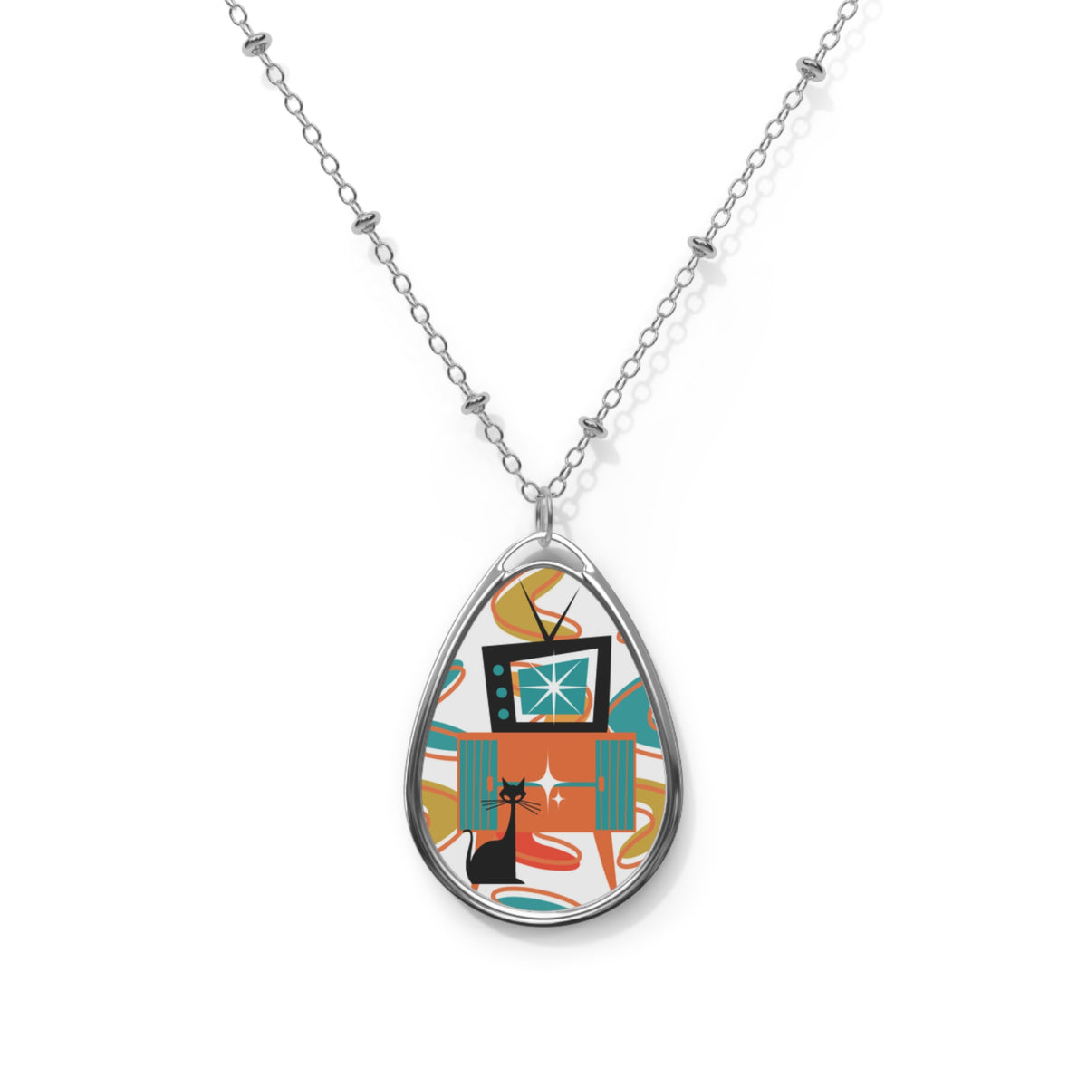 Atomic Cat Atomic Retro MCM  Oval Necklace - Mid Century Modern Gal