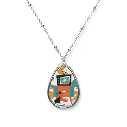 Atomic Cat Atomic Retro MCM  Oval Necklace - Mid Century Modern Gal