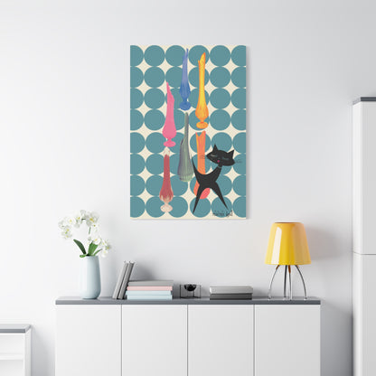 Mid Century Modern Wall Art, MCM Swung Glass Whimsical Cat Artwork Canvas - Mid Century Modern Gal