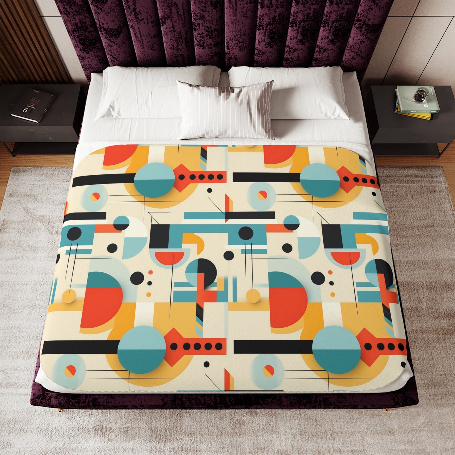 Mid Century Modern Bauhaus Geometric Designed, Retro Sherpa Blanket - Mid Century Modern Gal