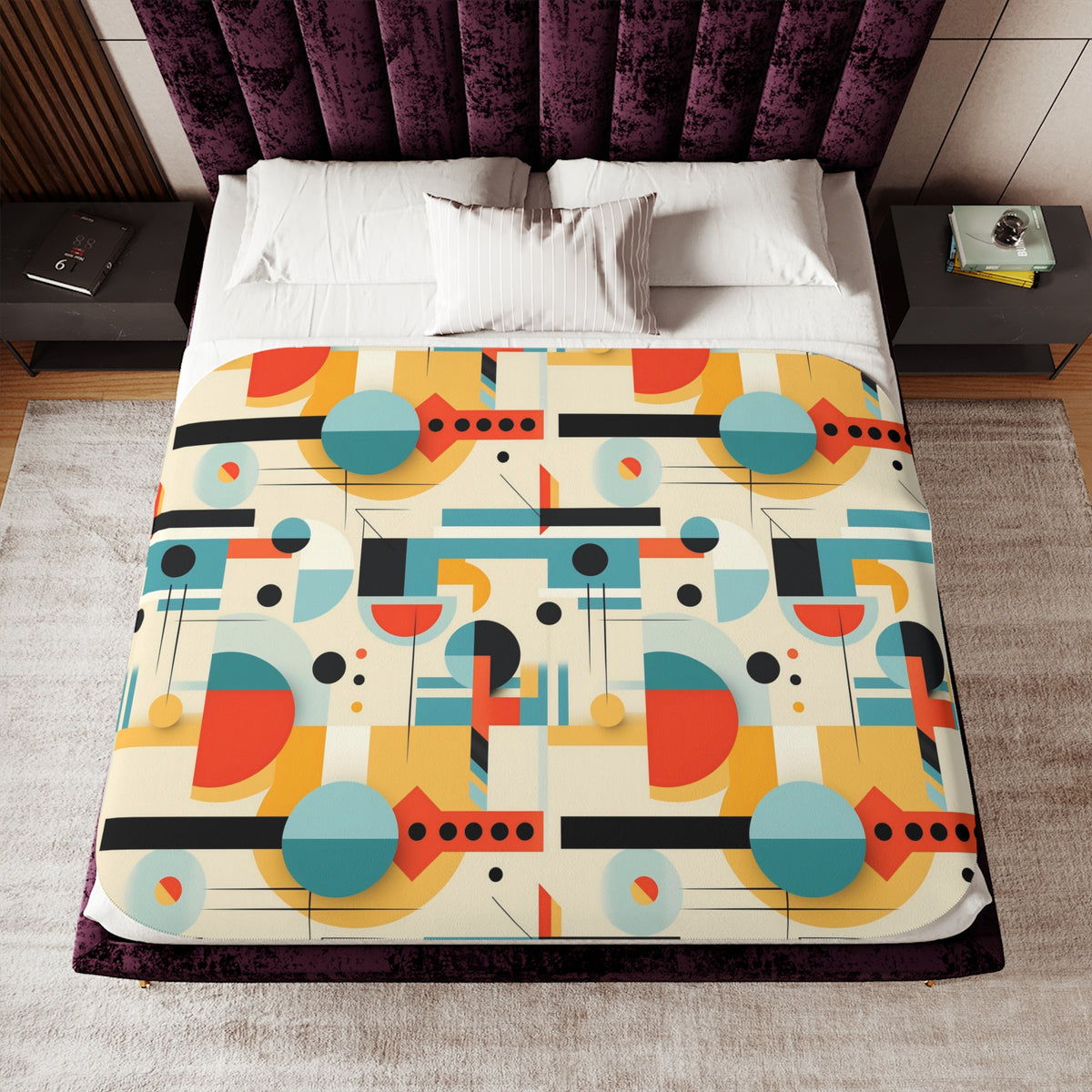 Mid Century Modern Bauhaus Geometric Designed, Retro Sherpa Blanket - Mid Century Modern Gal