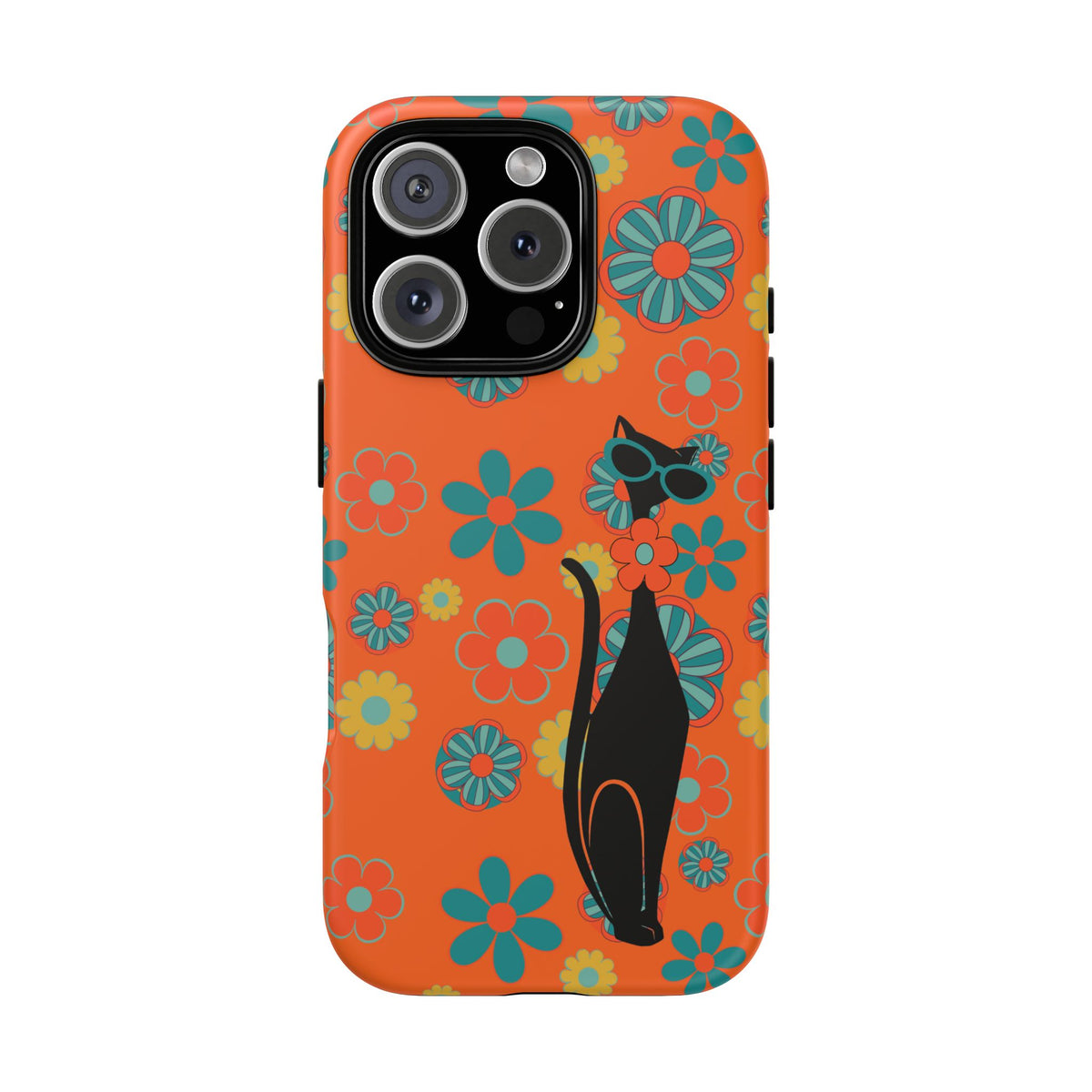 Flower Power, Retro Groovy Atomic Cat, Hipster Style Orange Samsung Galaxy and Google Pixel Tough Cases